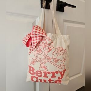 Strawberry Shortcake "Berry Cute" Tote Bag + Pink Gingham Scarf "Twilly"